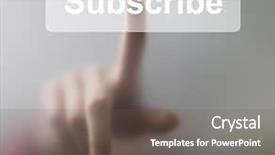  Presentation with grey - Slide deck with blue videobackground - woman pressing subscribe button background and a gray colored foreground