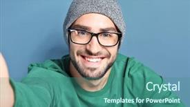 Presentation with airplane taking off sky in - Presentation theme enhanced with blue videobackground - young man taking selfie background and a ocean colored foreground