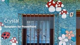  Presentation with village - Cool new PPT theme with blue-village-of-juzcar-street backdrop and a teal colored foreground