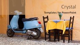  Presentation with greece blue - PPT theme having blue-vintage-scooter-in-rhodes background and a coral colored foreground