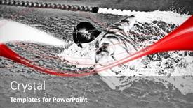  Presentation with blue wave - Presentation having blue-wave-design-against-swimmer background and a gray colored foreground