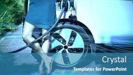  Presentation with car design - Slide deck enhanced with blue-wave-design-against-woman background and a teal colored foreground