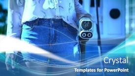  Presentation with blue wave - PPT layouts having blue-wave-design-against-woman background and a teal colored foreground