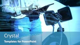  Presentation with blue wave - PPT theme enhanced with blue-wave-design-against-woman background and a teal colored foreground