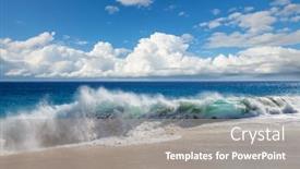  Presentation with blue wave - PPT theme featuring blue-wave-on-the-beach background and a gray colored foreground