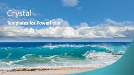 Presentation with blue wave - Theme enhanced with blue-wave-on-the-beach background and a teal colored foreground