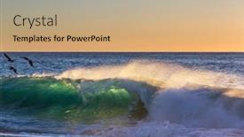  Presentation with blue wave - PPT layouts consisting of blue-wave-on-the-beach background and a coral colored foreground