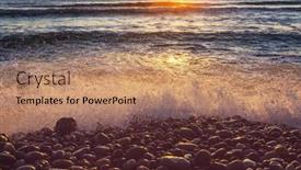  Presentation with blue wave - PPT theme enhanced with blue-wave-on-the-beach background and a coral colored foreground