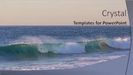  Presentation with blue wave - PPT theme with blue-wave-on-the-beach background and a soft green colored foreground