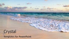  Presentation with blue waves - Presentation design consisting of blue waves - beautiful sunset above the sea background and a coral colored foreground