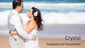  Presentation with beach wedding - Amazing theme having blue wedding - happy newlywed couple hugging backdrop and a  colored foreground