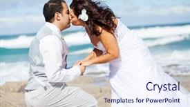  Presentation with beach rocks - Audience pleasing slides consisting of blue wedding - newlywed couple kissing on beach backdrop and a sky blue colored foreground