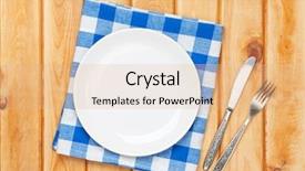  Presentation with empty of wood table top - Cool new PPT theme with blue white - empty plate silverware and towel backdrop and a lemonade colored foreground