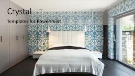  Presentation with bedroom modern - Beautiful PPT theme featuring blue white - interior of a modern villa backdrop and a lemonade colored foreground