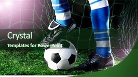  Presentation with soccer field - Presentation theme enhanced with blue white - soccer player's feet in casual background and a forest green colored foreground