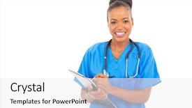  Presentation with doctor african - Presentation design having blue white background - happy african medical intern doctor background and a white colored foreground