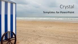  Presentation with cabin - Presentation theme enhanced with blue white beach cabin on an empty beach early in the morning shot on the belgian coast background and a lemonade colored foreground