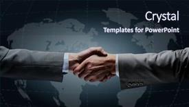  Presentation with blue handshake - Slide set featuring blue white globe blue people - handshake with map background and a wine colored foreground