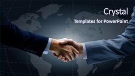  Presentation with peace treaty handshake map - PPT layouts enhanced with blue white globe blue people - handshake with map background and a wine colored foreground