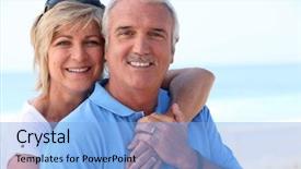  Presentation with coast - PPT theme featuring blue white men - middle-aged couple at the coast background and a light blue colored foreground