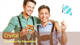  Presentation with bavaria - Beautiful presentation design featuring blue white men - two happy friends in bavaria backdrop and a red colored foreground