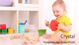  Presentation with hand cute dolls and toy - PPT theme having blue white red background - cute little boy with wooden background and a lemonade colored foreground
