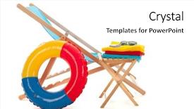 Presentation with beach ball - Beautiful slide set featuring blue wooden beach chair backdrop and a white colored foreground