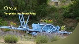  Presentation with blue - Presentation theme with blue-wooden-cart-with-lavenders background and a  colored foreground