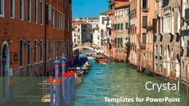  Presentation with old buildings - Slide set having blue-wooden-pillars-and-boats background and a tawny brown colored foreground