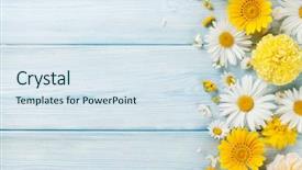  Presentation with flowers - Presentation theme enhanced with blue wooden table background background and a sky blue colored foreground