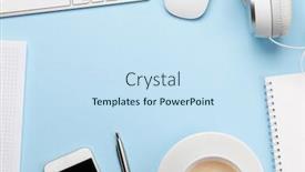  Presentation with cup coffee - PPT theme with blue-workplace-desk-table background and a sky blue colored foreground