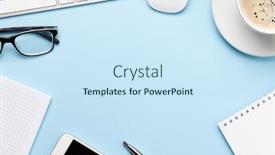  Presentation with smartphone app - PPT theme with blue-workplace-desk-table background and a sky blue colored foreground