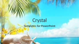  Presentation with natural spa resort - Beautiful PPT theme featuring blue yellow - beach items on table natural backdrop and a arctic colored foreground