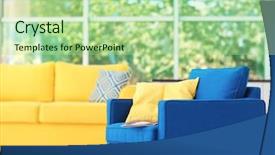  Presentation with blue yellow - Amazing theme having blue yellow - modern room interior on window backdrop and a mint green colored foreground