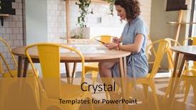  Presentation with coffee shop - PPT theme consisting of blue yellow - side view of young woman background and a gold colored foreground