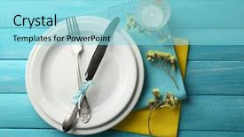  Presentation with table setting - Colorful presentation design enhanced with blue yellow - summer table setting on color backdrop and a arctic colored foreground