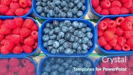  Presentation with food market - Colorful slide set enhanced with blueberries-and-raspberries-in-blue backdrop and a ocean colored foreground