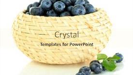  Presentation with blueberries - Presentation design with blueberries in wooden basket isolated on white background and a blonde colored foreground