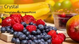  Presentation with smoothie strawberry and blueberries - Cool new PPT layouts with blueberries raspberries mangoes bananas lime backdrop and a gold colored foreground