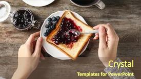  Presentation with blueberry - Colorful PPT theme enhanced with blueberry - woman spreading sweet jam backdrop and a tawny brown colored foreground