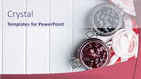  Presentation with jam - Presentation design enhanced with blueberry and raspberry jam in jar on white table top view background and a sky blue colored foreground