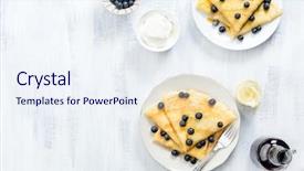 Presentation with maple - PPT layouts enhanced with blueberry crepes pancakes dessert served with fresh cream lemon and maple syrup plenty of copy space background and a sky blue colored foreground
