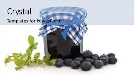  Presentation with blueberry - Cool new presentation theme with blueberry jam and flower leaf sprig with loose blueberries isolated over white background backdrop and a light blue colored foreground