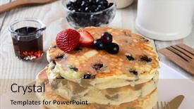  Presentation with pancake - PPT layouts featuring blueberry pancake closeup with syrup background and a coral colored foreground