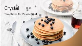  Presentation with pancake - Amazing PPT theme having blueberry pancake stacks with butter and maple syrup backdrop and a white colored foreground