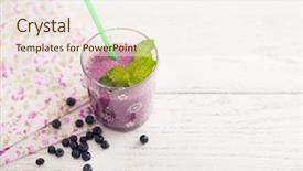  Presentation with flowers on white wooden - Cool new slide set with blueberry smoothie on white wooden background backdrop and a sky blue colored foreground