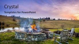  Presentation with bonfire - Presentation design enhanced with bluegrass - bonfire in a fire pit background and a light blue colored foreground