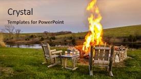  Presentation with bonfire - PPT theme featuring bluegrass - bonfire in a firepit background and a mint green colored foreground