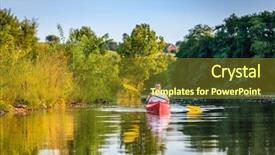  Presentation with nautre lake - PPT theme consisting of bluegrass - kayaking on a lake background and a tawny brown colored foreground