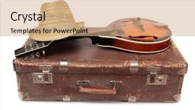  Presentation with old style - Beautiful PPT theme featuring bluegrass - old suitcase and mandolin backdrop and a coral colored foreground